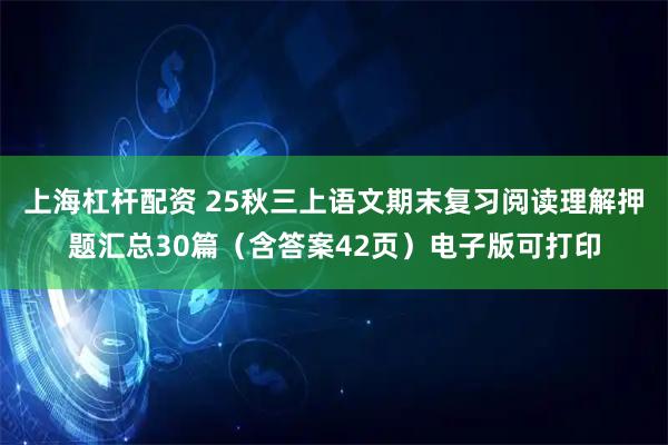 上海杠杆配资 25秋三上语文期末复习阅读理解押题汇总30篇（含答案42页）电子版可打印